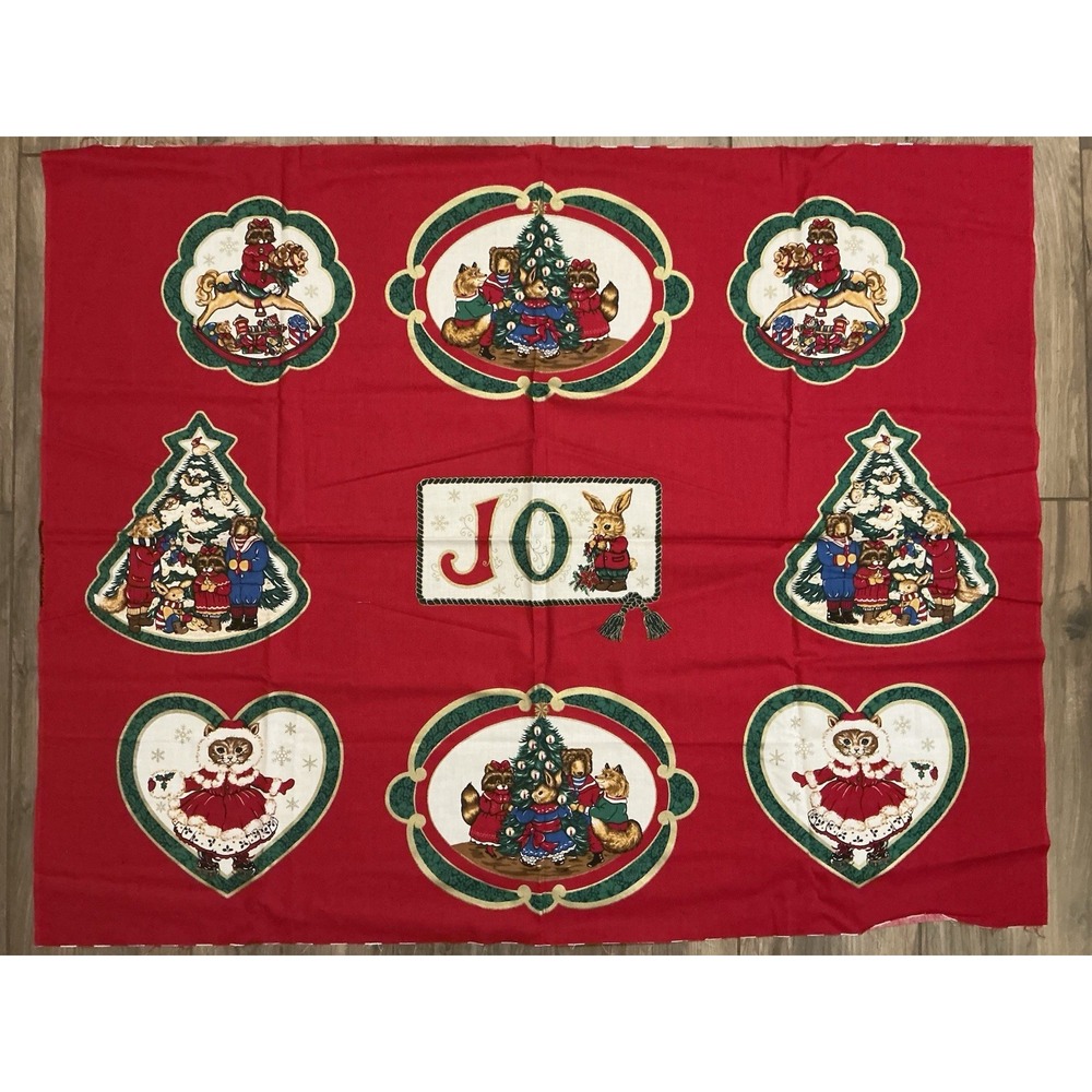 JOY CHRISTMAS GATHERING Appliqué Sewing Fabric Panel 35in X 44in